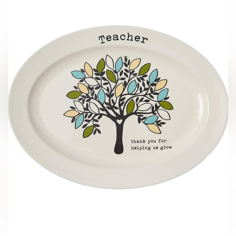DEI Ceramic Stoneware Teacher Education Tree School Platter Colorful Plate NEW